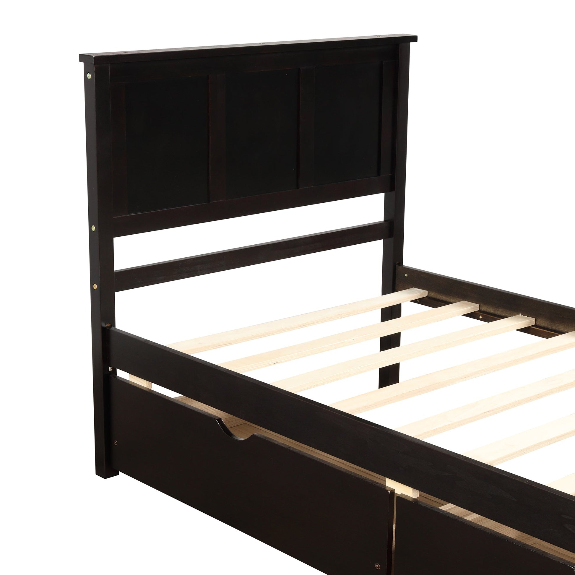Espresso Platform Storage Bed with 2 Wheel - Base Drawers, Twin Size Frame (WF194472AAP) - Direct Wicker