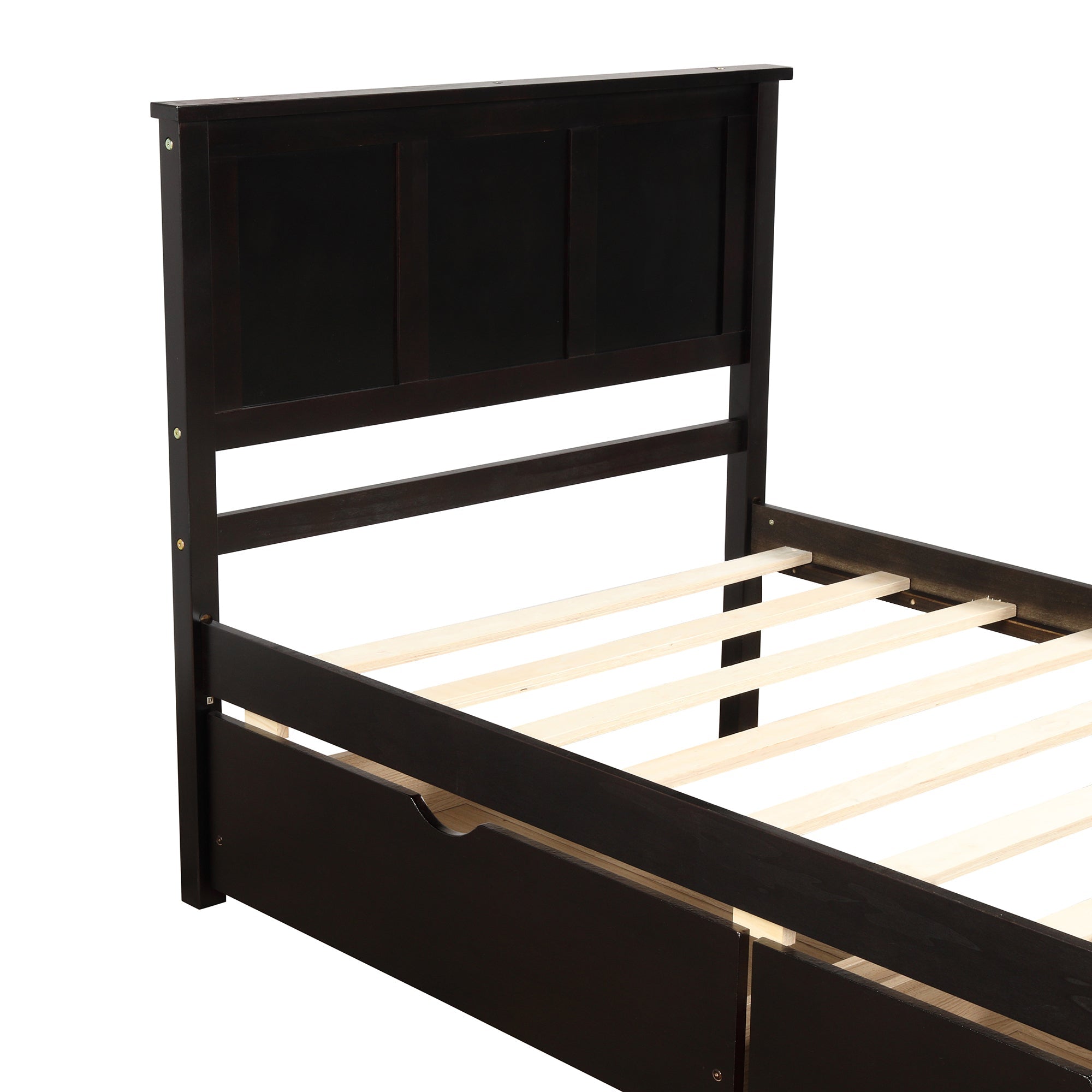 Espresso Platform Storage Bed with 2 Wheel - Base Drawers, Twin Size Frame (WF194472AAP) - Direct Wicker