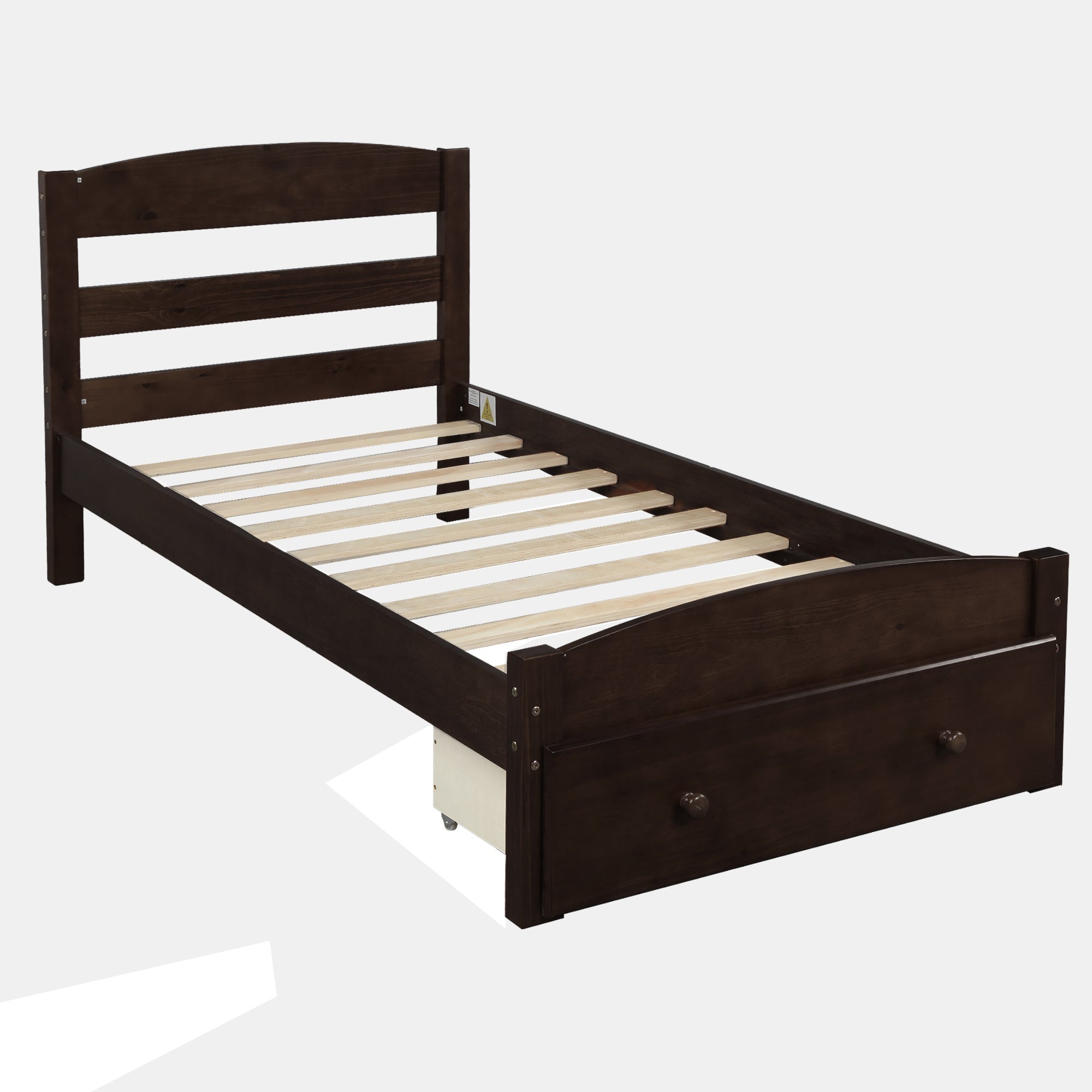 Espresso Platform Twin Bed Frame with Storage Drawer and Wood Slat Support (WF191655AAP) - Direct Wicker