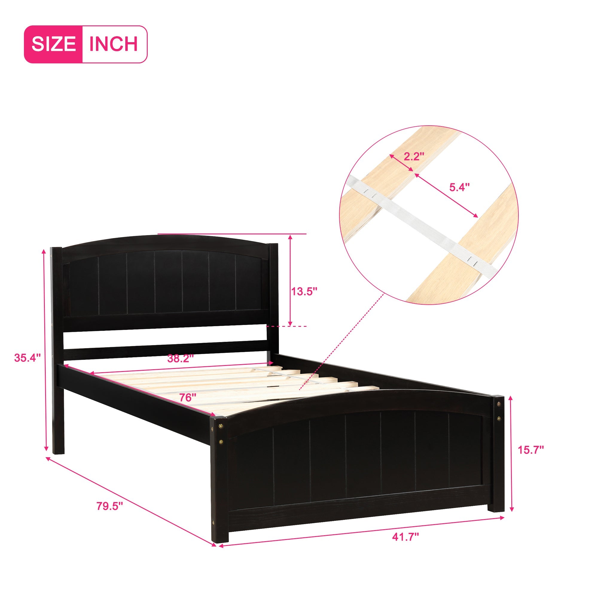 Espresso Wood Platform Bed with Headboard, Footboard and Wood Slat Support (WF190781AAP) - Direct Wicker