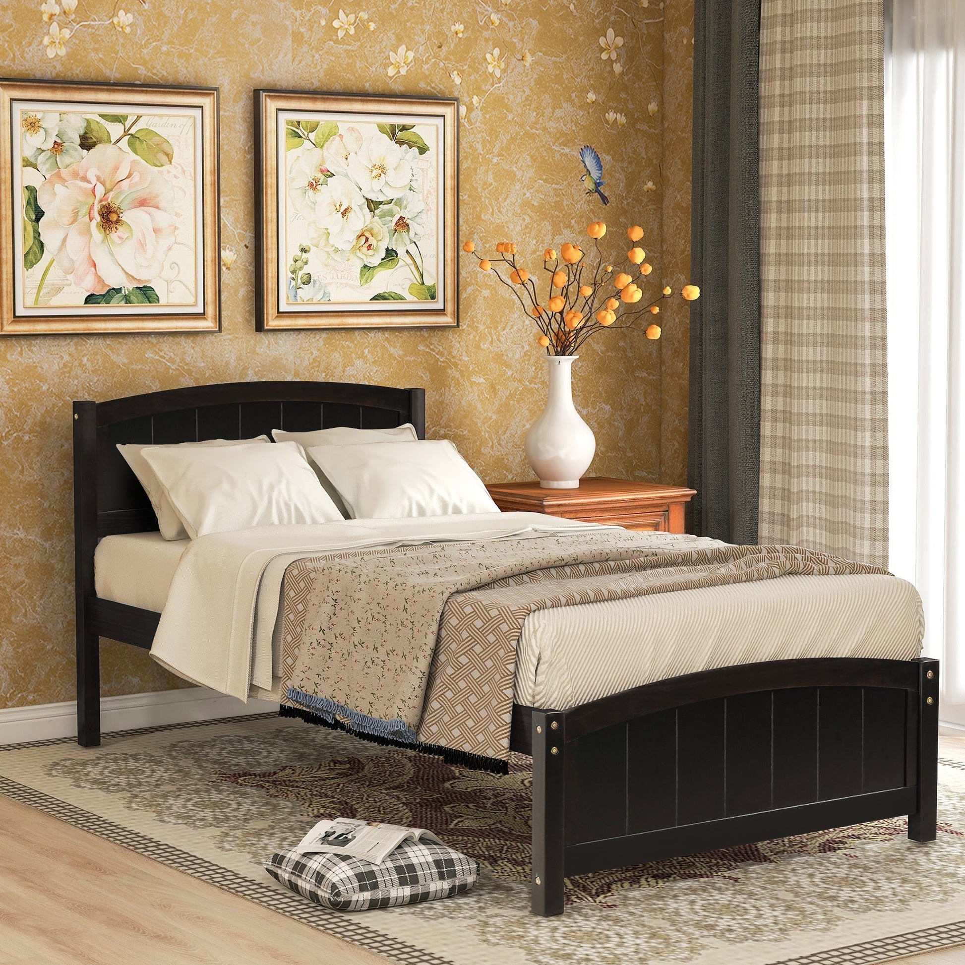 Espresso Wood Platform Bed with Headboard, Footboard and Wood Slat Support (WF190781AAP) - Direct Wicker