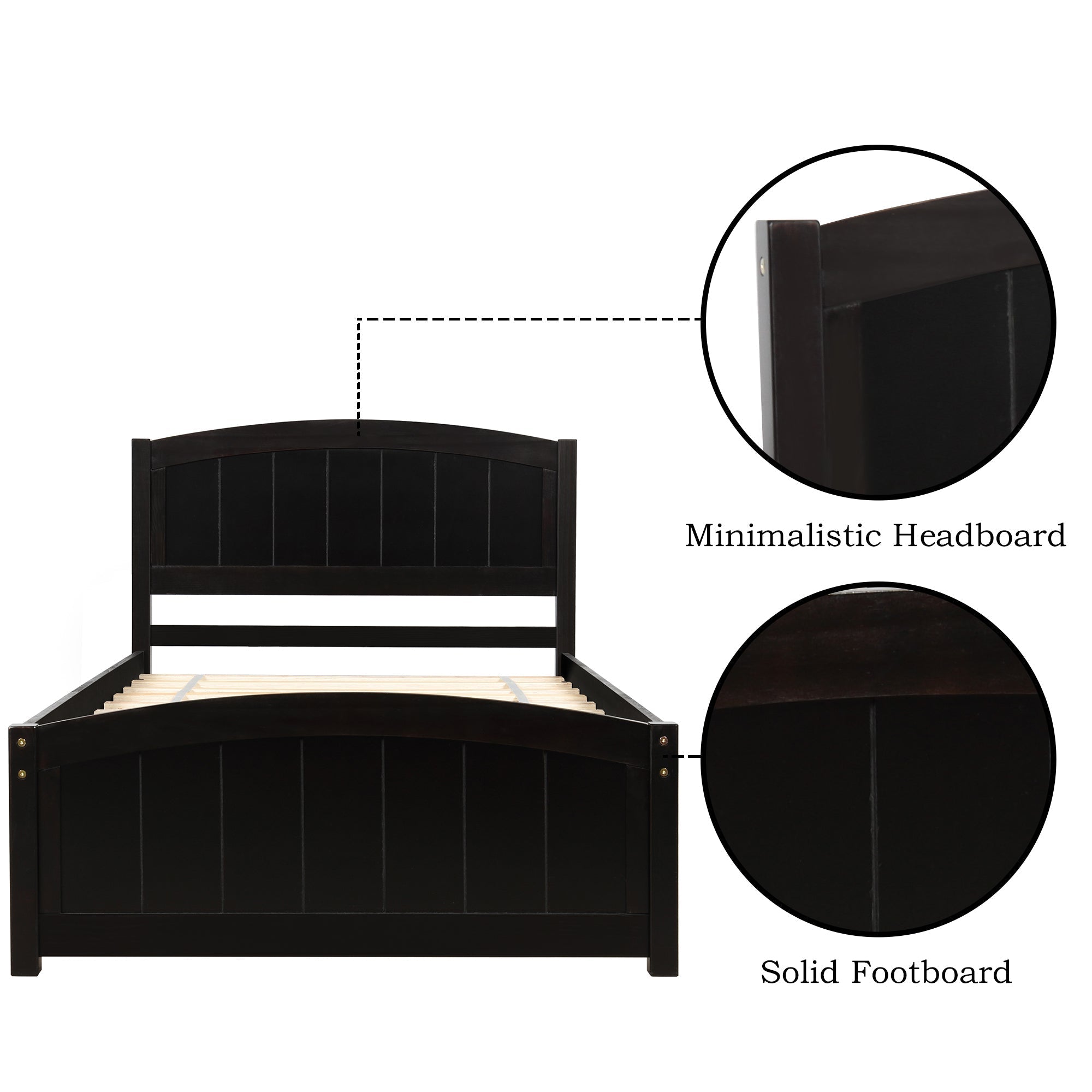 Espresso Wood Platform Bed with Headboard, Footboard and Wood Slat Support (WF190781AAP) - Direct Wicker