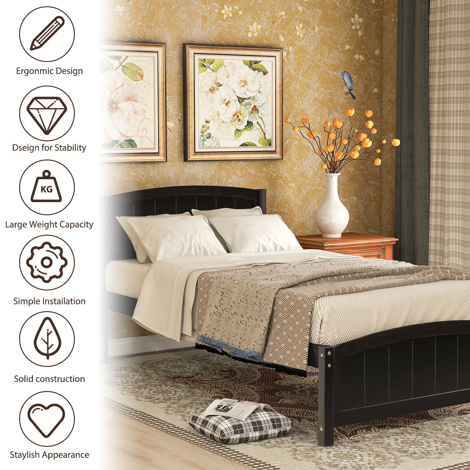 Espresso Wood Platform Bed with Headboard, Footboard and Wood Slat Support (WF190781AAP) - Direct Wicker