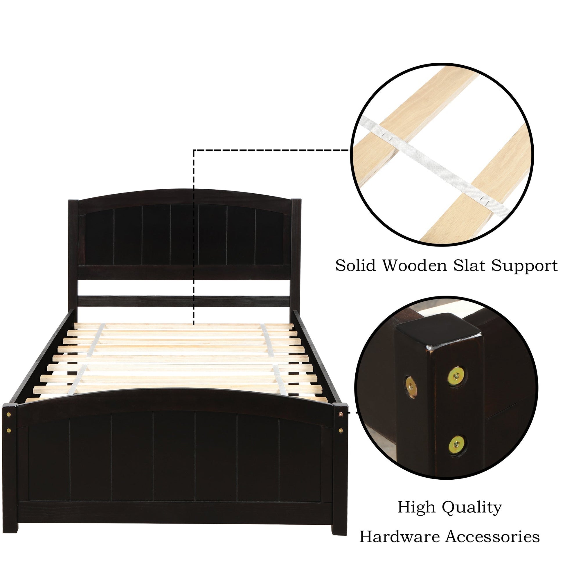Espresso Wood Platform Bed with Headboard, Footboard and Wood Slat Support (WF190781AAP) - Direct Wicker