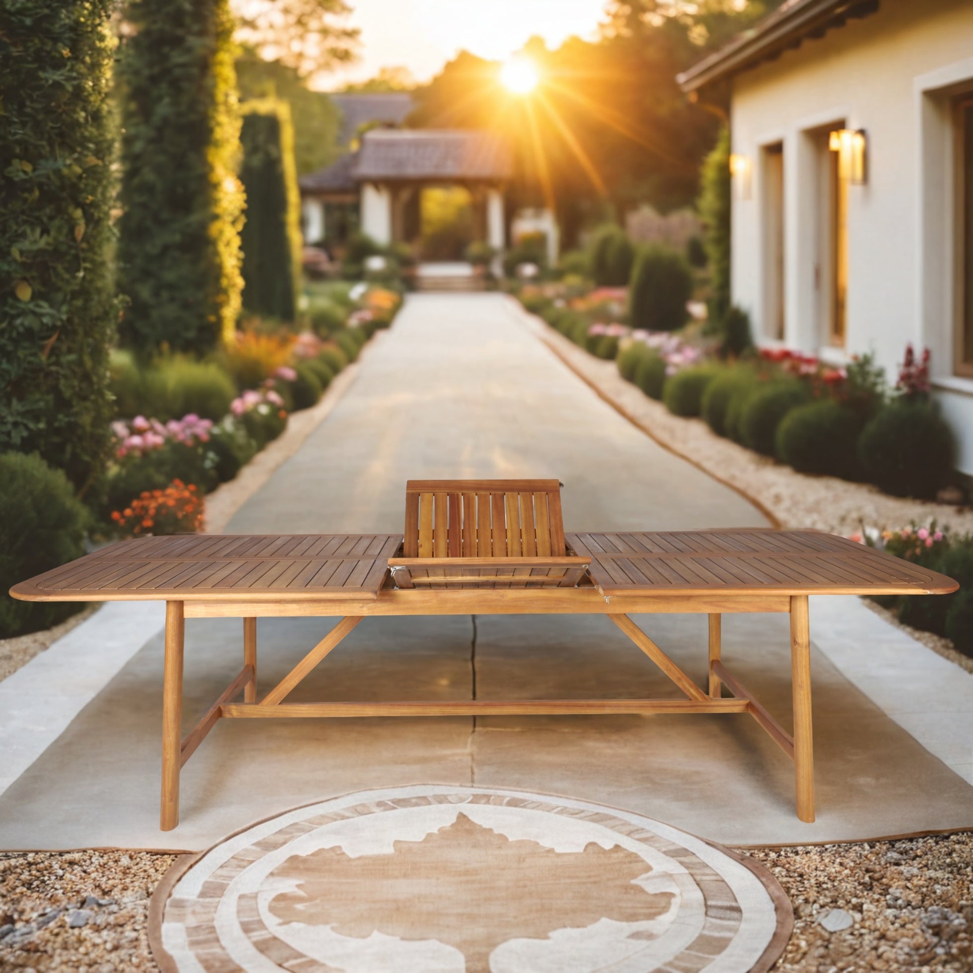 Expandable Solid Wood Dining Table – 86”–109” Rustic Outdoor Table - Direct Wicker