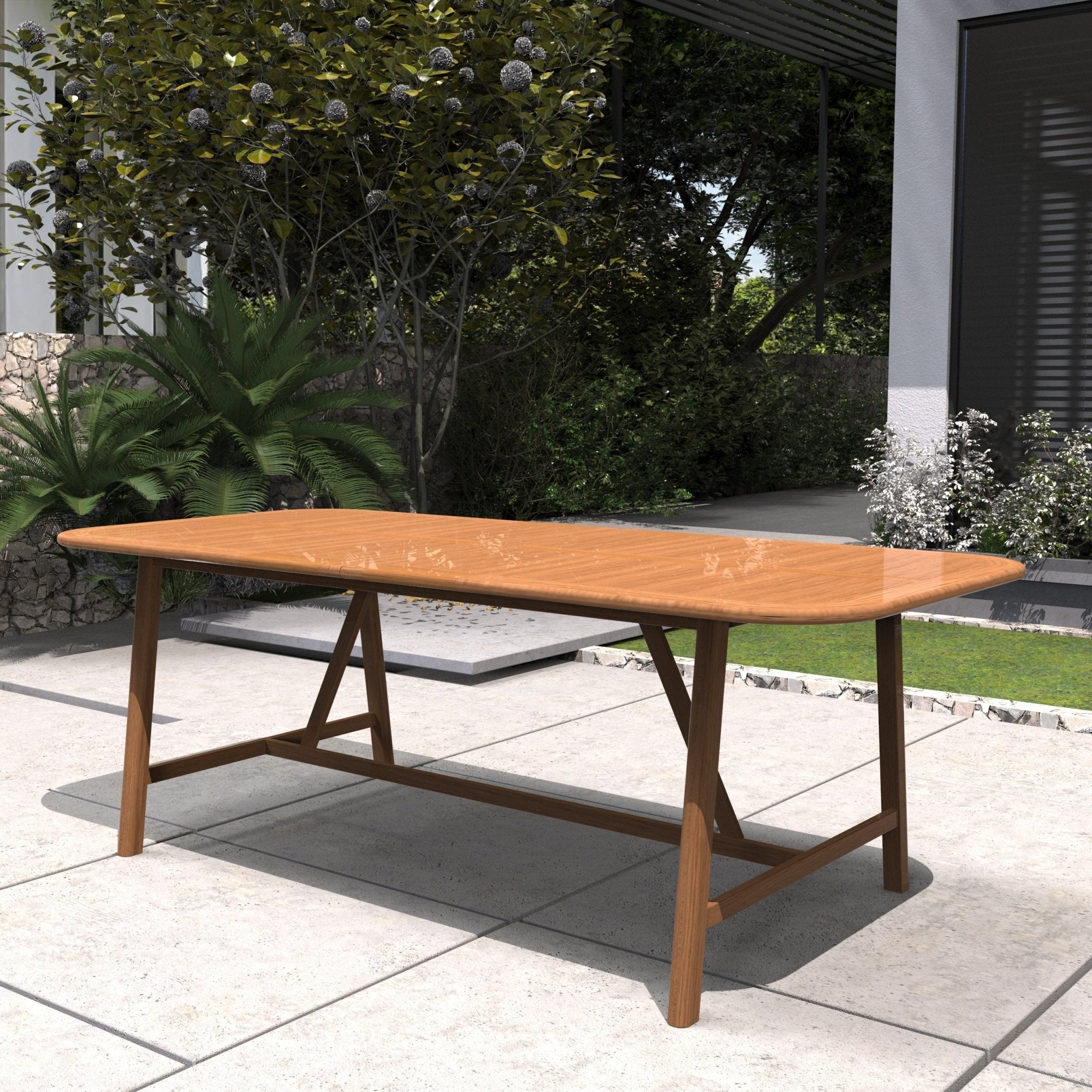 Expandable Solid Wood Dining Table – 86”–109” Rustic Outdoor Table - Direct Wicker