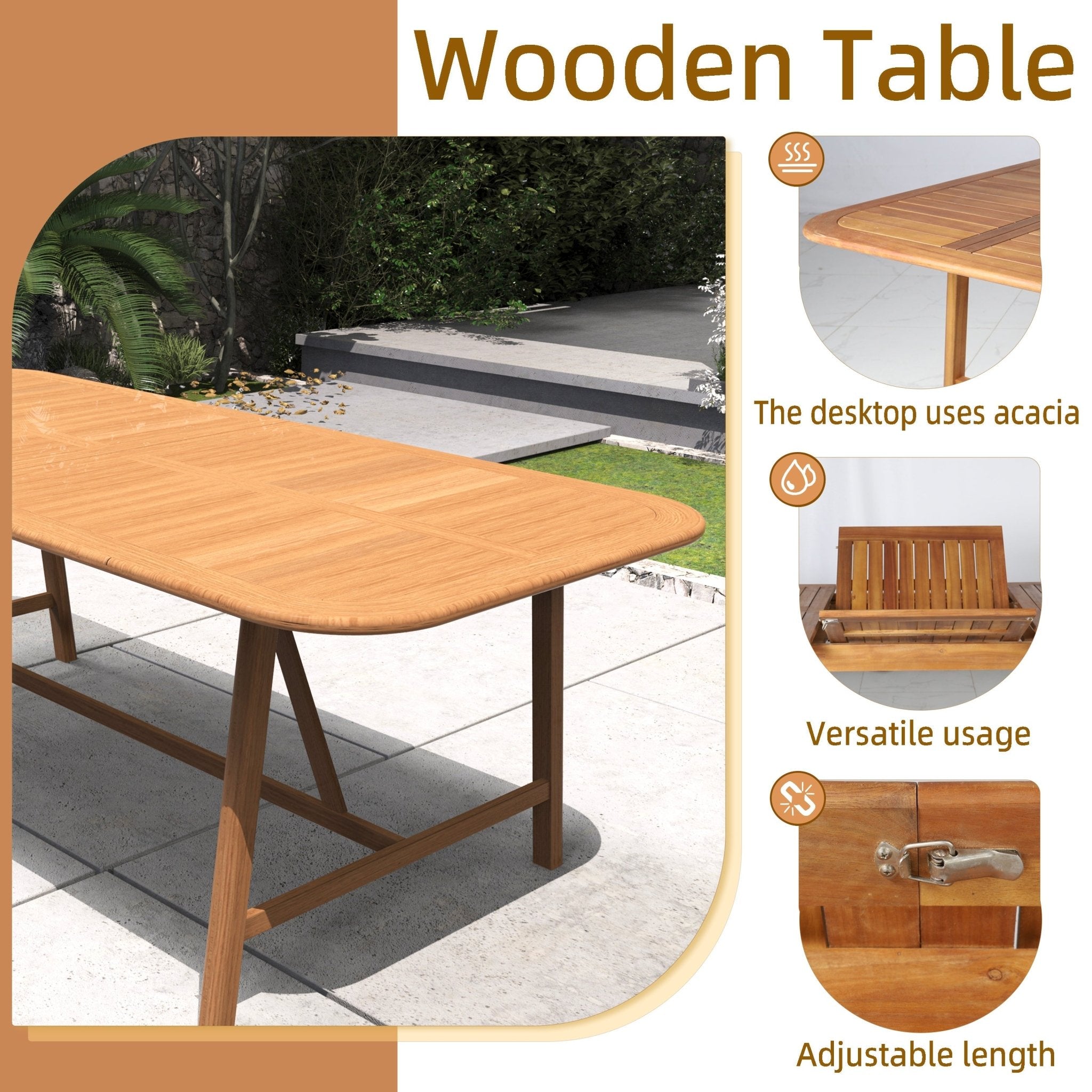 Expandable Solid Wood Dining Table – 86”–109” Rustic Outdoor Table - Direct Wicker