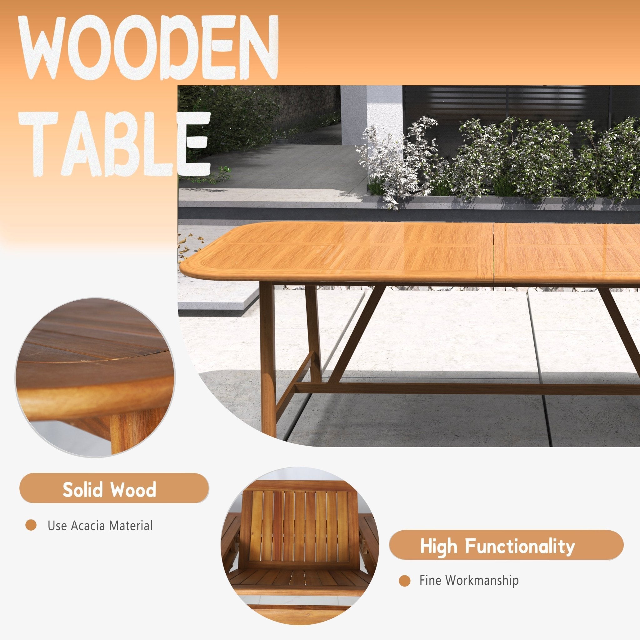 Expandable Solid Wood Dining Table – 86”–109” Rustic Outdoor Table - Direct Wicker