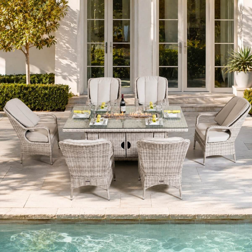Parma 6-Seat Outdoor Fire Pit Dining Set – Rectangle Fire Pit Table (PAG-1106R)