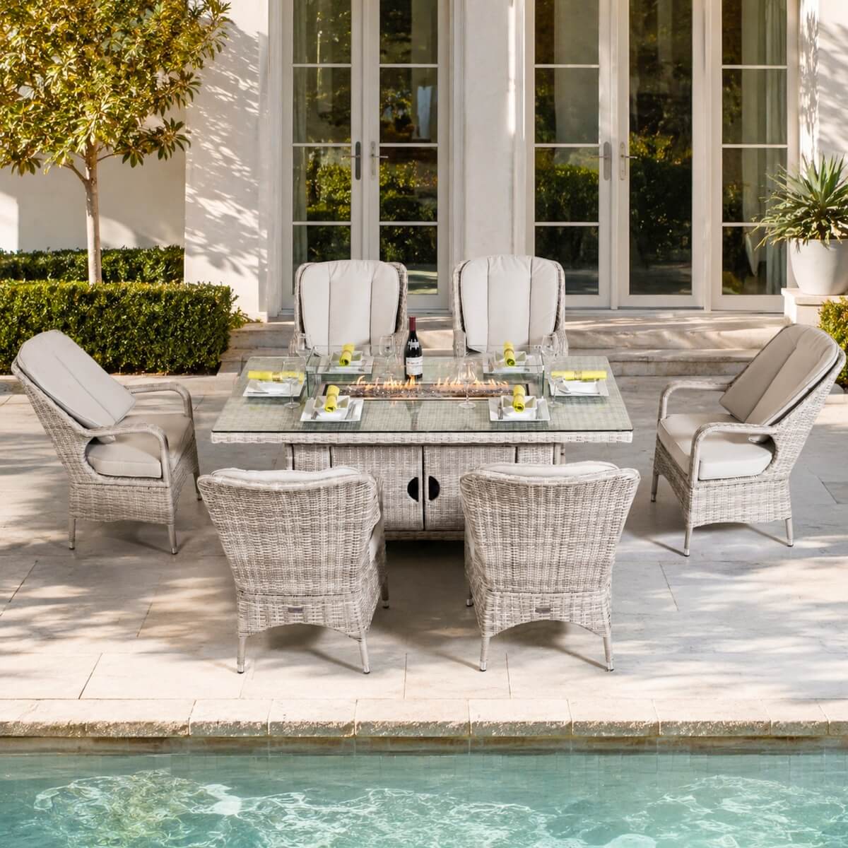 Parma 6-Seat Outdoor Fire Pit Dining Set – Rectangle Fire Pit Table (PAG-1106R)