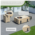 Firepit Table Set with Stainless Steel Ice Bucket & Gas Tank Side Table (PAG-2355) - Direct Wicker