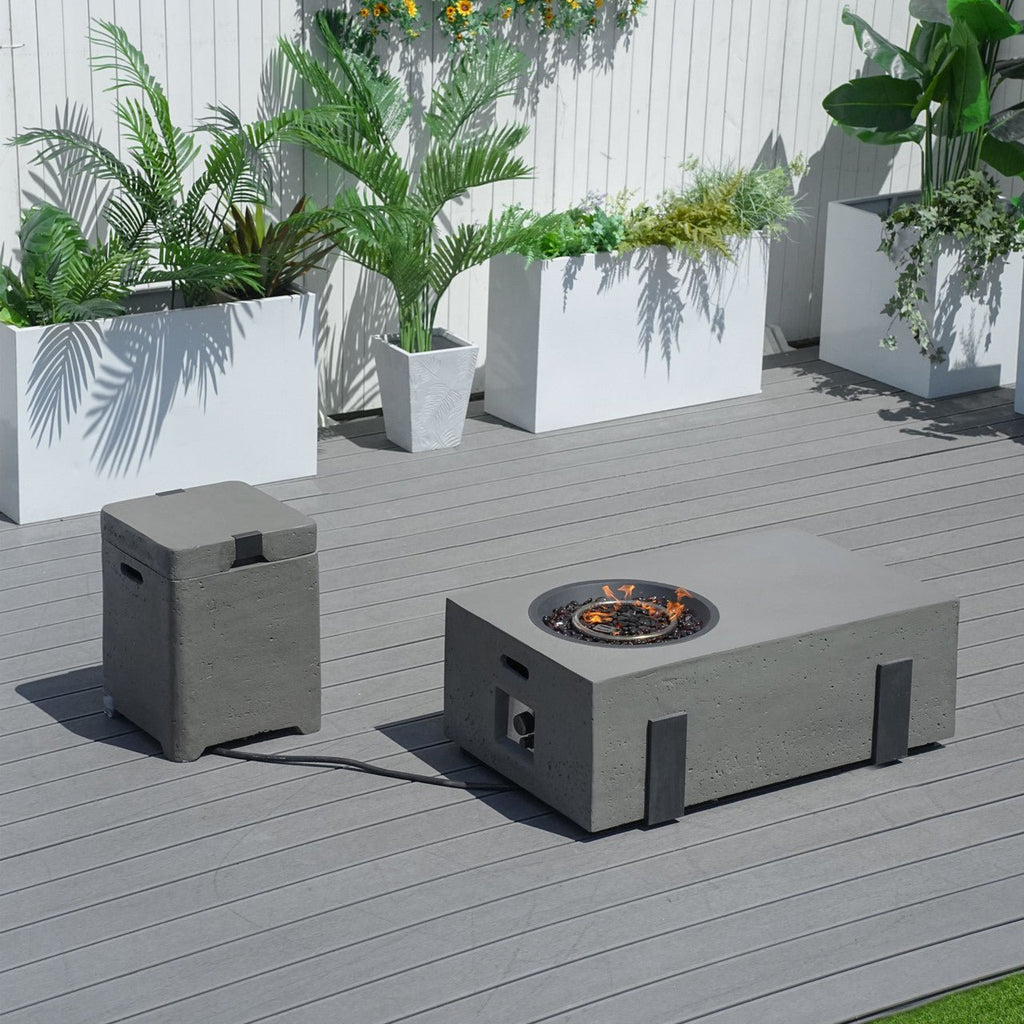 Firepit Table Set with Stainless Steel Ice Bucket & Gas Tank Side Table (PAG-2355) - Direct Wicker
