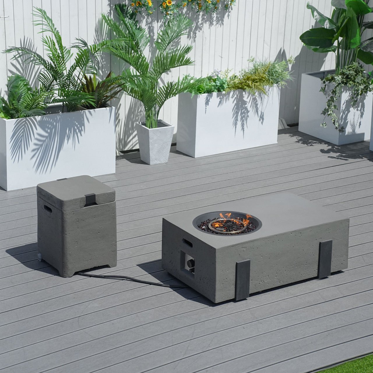 Firepit Table Set with Stainless Steel Ice Bucket & Gas Tank Side Table (PAG-2355) - Direct Wicker