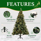 Full Pre-Lit Artificial Christmas Tree with Red Berries, Pine Cones, Warm White LED Lights & Dense PVC Branches – 6.5 FT, 7.5 FT & 8.5 FT (PAT-012L) - Direct Wicker