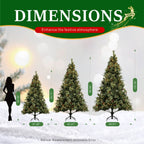 Full Pre-Lit Artificial Christmas Tree with Red Berries, Pine Cones, Warm White LED Lights & Dense PVC Branches – 6.5 FT, 7.5 FT & 8.5 FT (PAT-012L) - Direct Wicker