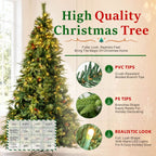 Full Pre-Lit Artificial Christmas Tree with Red Berries, Pine Cones, Warm White LED Lights & Dense PVC Branches – 6.5 FT, 7.5 FT & 8.5 FT (PAT-012L) - Direct Wicker