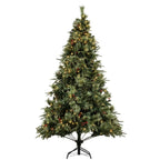 Full Pre-Lit Artificial Christmas Tree with Red Berries, Pine Cones, Warm White LED Lights & Dense PVC Branches – 6.5 FT, 7.5 FT & 8.5 FT (PAT-012L) - Direct Wicker