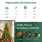Full Pre-Lit Artificial Christmas Tree with Red Berries, Pine Cones, Warm White LED Lights & Dense PVC Branches – 6.5 FT, 7.5 FT & 8.5 FT (PAT-012L) - Direct Wicker