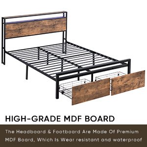 Full Size Bed Frame with Storage Headboard and 2 Drawers, LED Lights Bed (W1916126252) - Direct Wicker