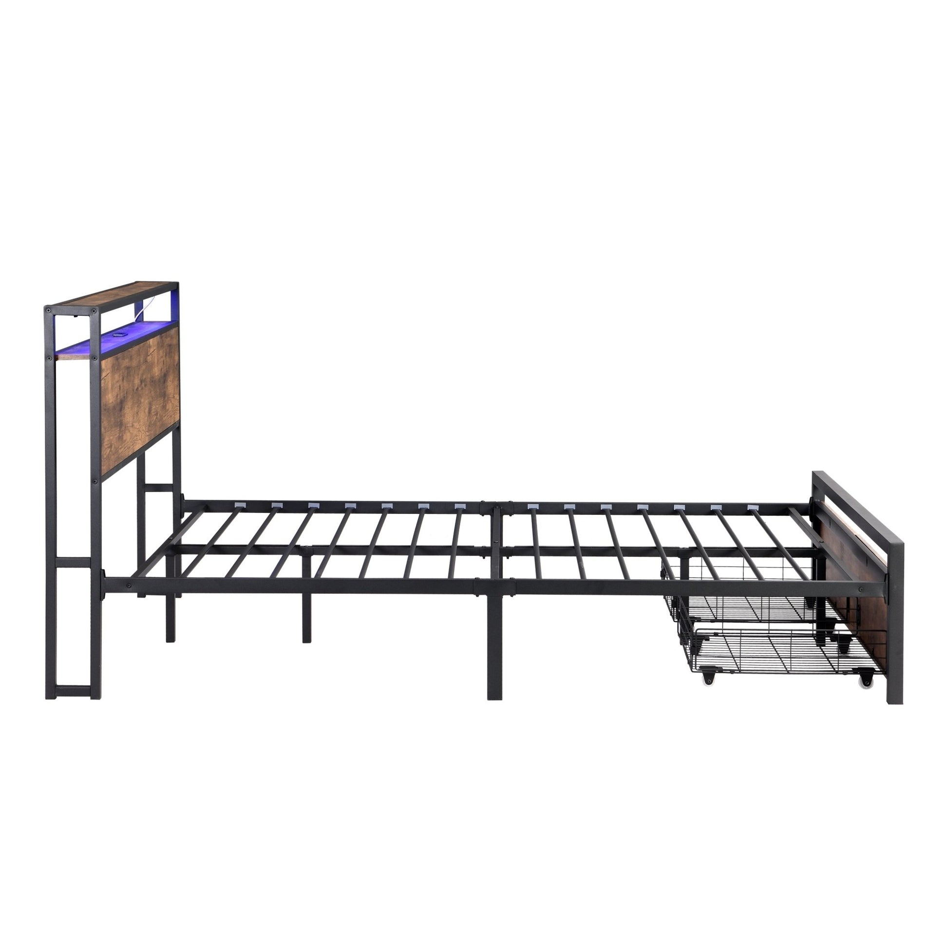 Full Size Bed Frame with Storage Headboard and 2 Drawers, LED Lights Bed (W1916126252) - Direct Wicker
