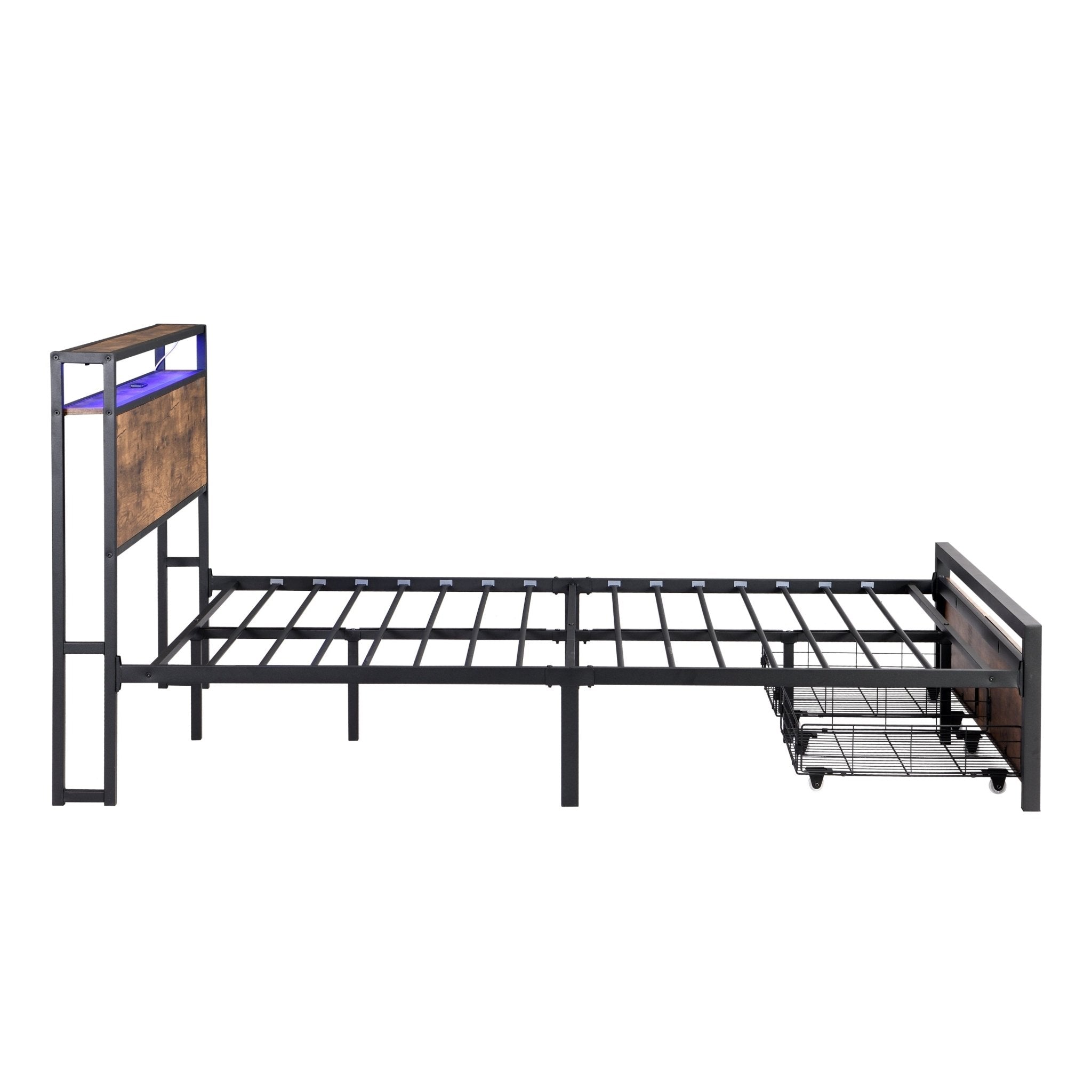 Full Size Bed Frame with Storage Headboard and 2 Drawers, LED Lights Bed (W1916126252) - Direct Wicker