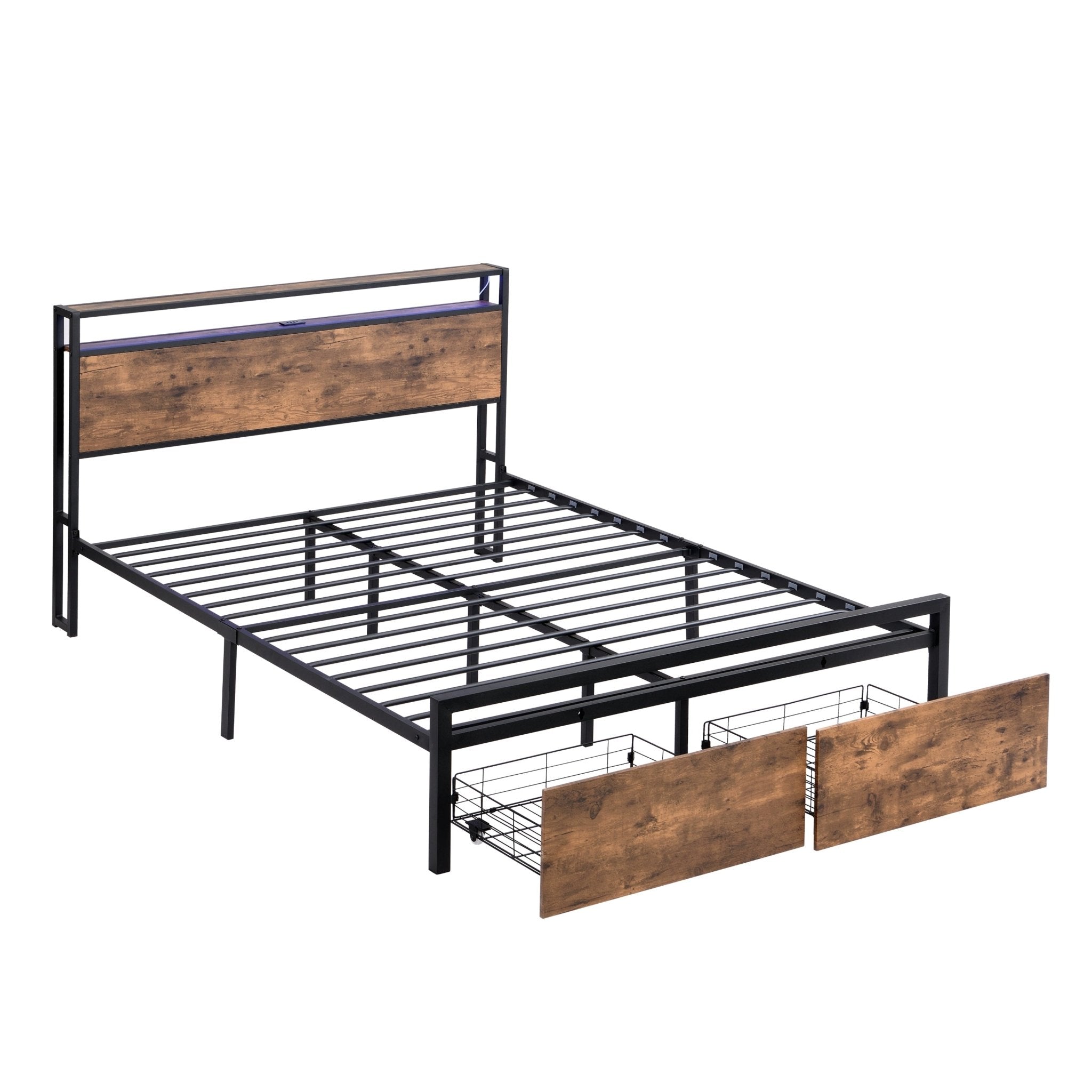 Full Size Bed Frame with Storage Headboard and 2 Drawers, LED Lights Bed (W1916126252) - Direct Wicker