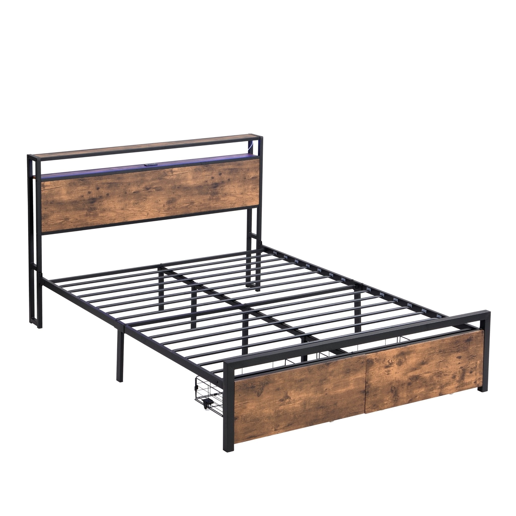 Full Size Bed Frame with Storage Headboard and 2 Drawers, LED Lights Bed (W1916126252) - Direct Wicker