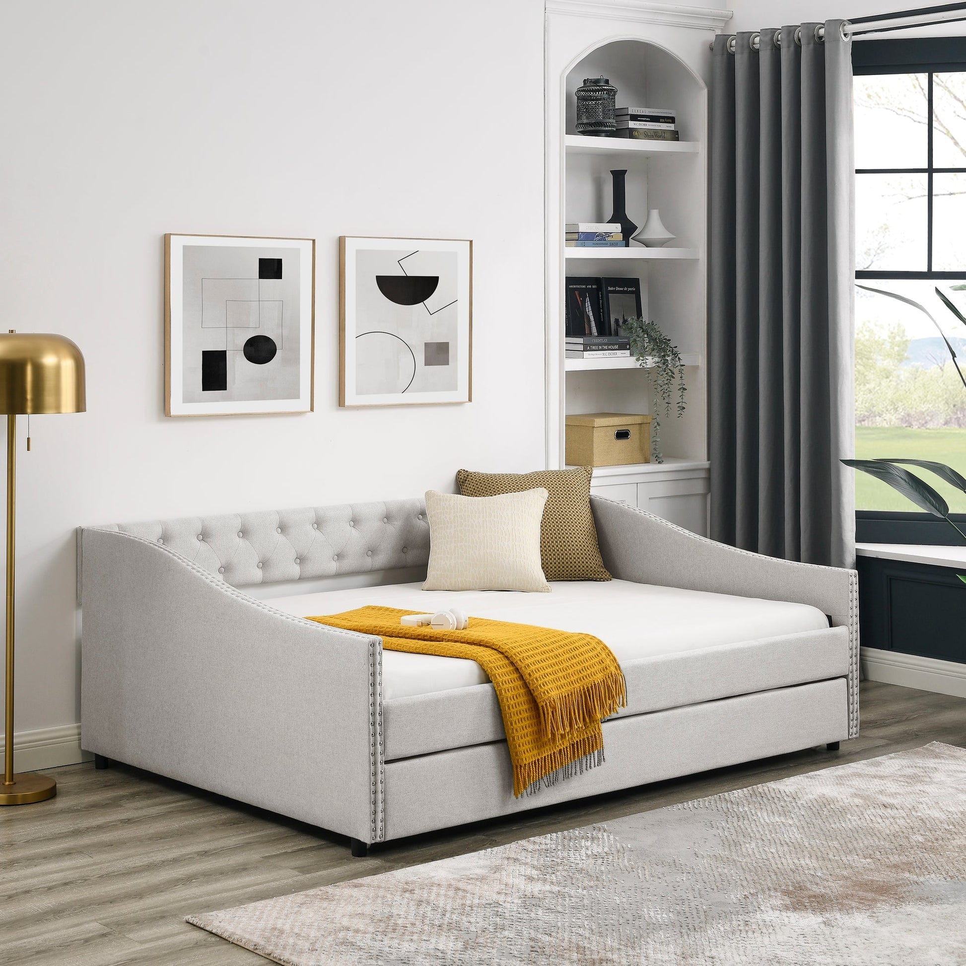 Full Size Daybed with Twin Size Trundle Upholstered Tufted Sofa Bed - Direct Wicker