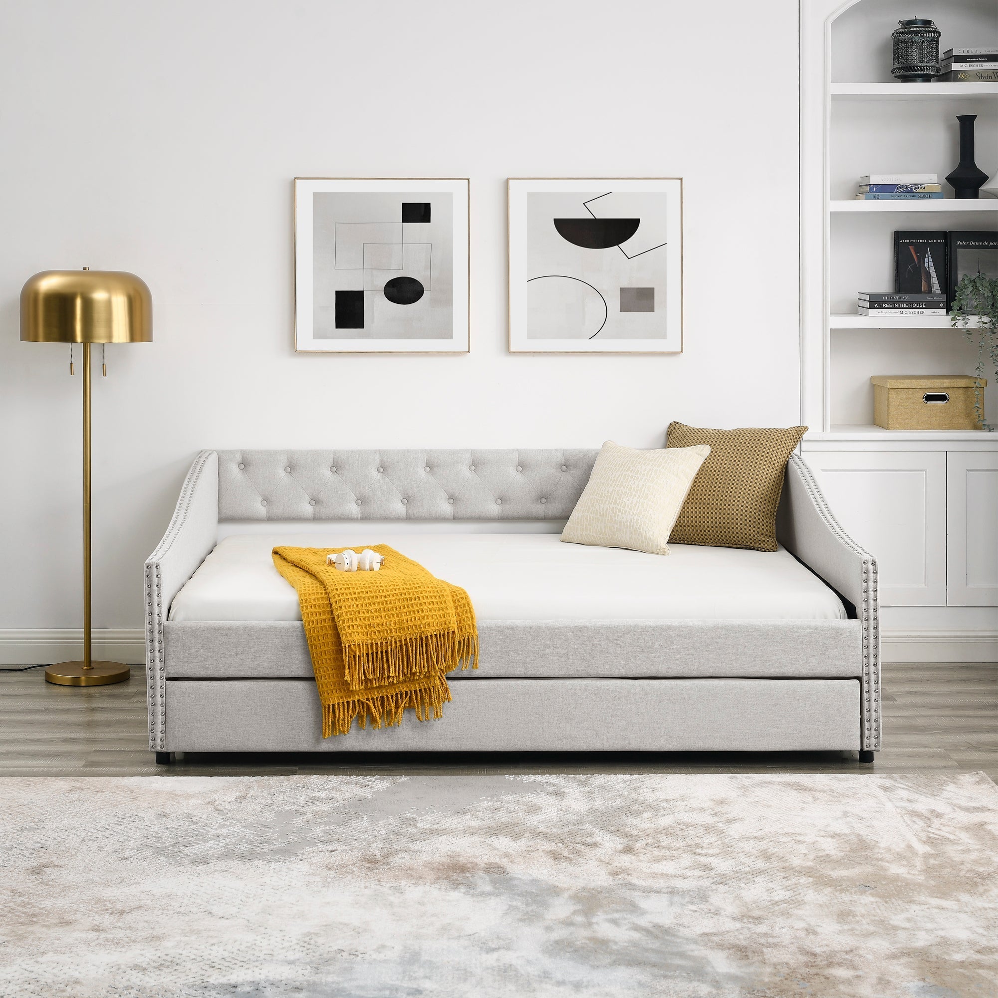 Full Size Daybed with Twin Size Trundle Upholstered Tufted Sofa Bed - Direct Wicker