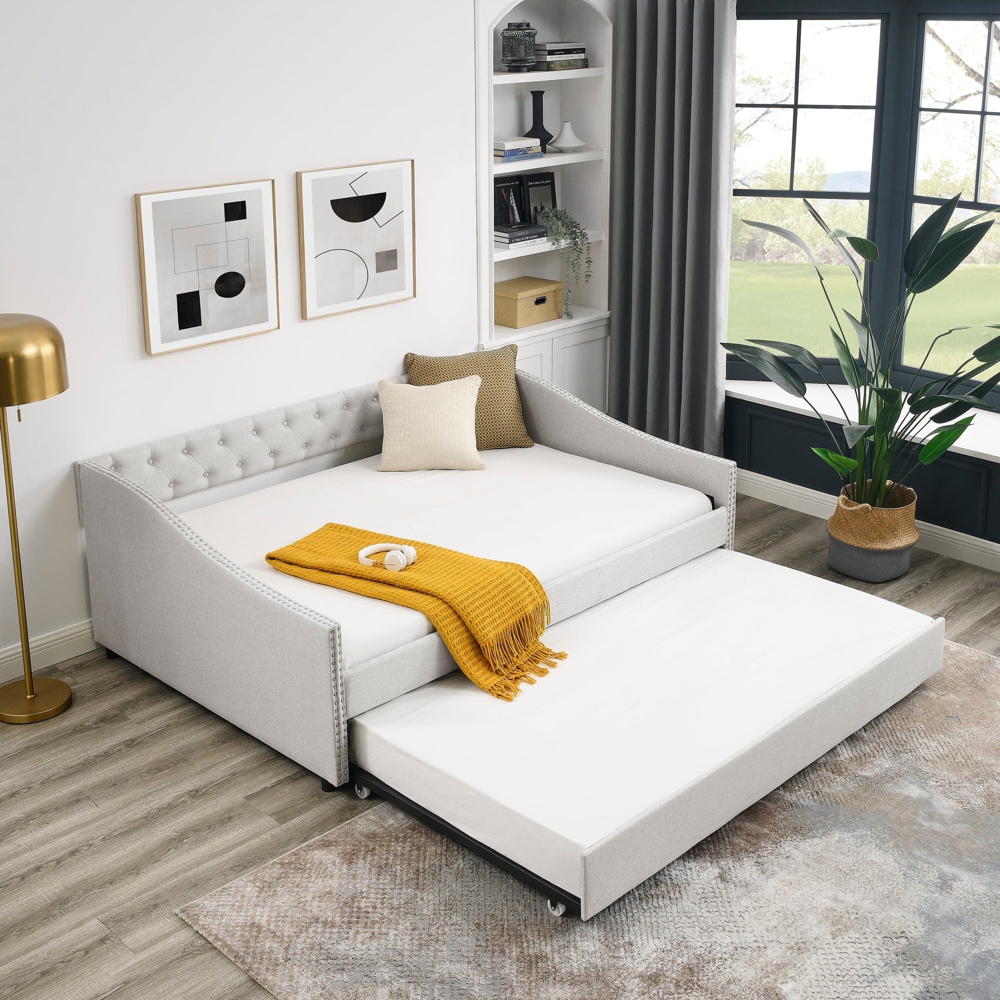 Full Size Daybed with Twin Size Trundle Upholstered Tufted Sofa Bed - Direct Wicker