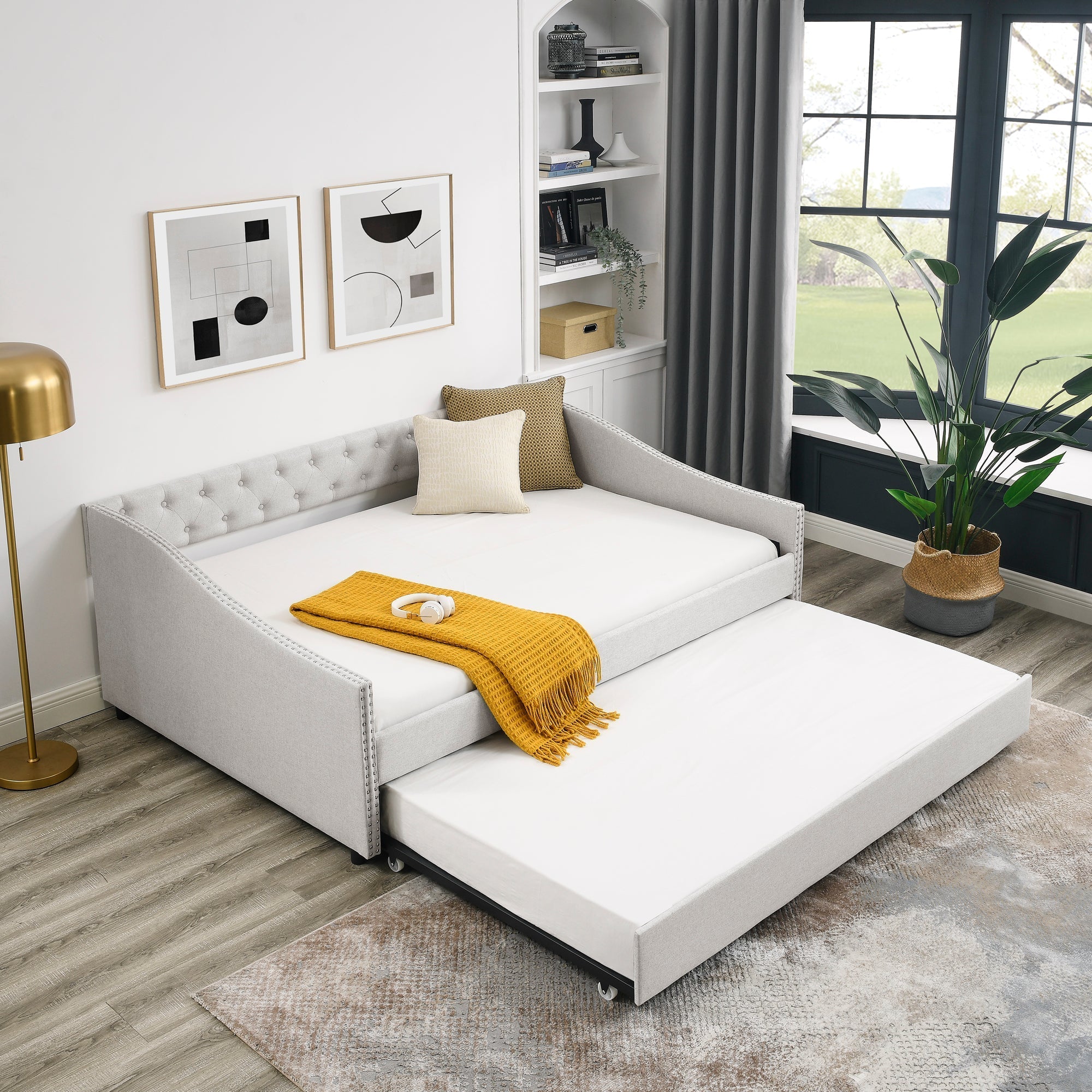 Full Size Daybed with Twin Size Trundle Upholstered Tufted Sofa Bed - Direct Wicker