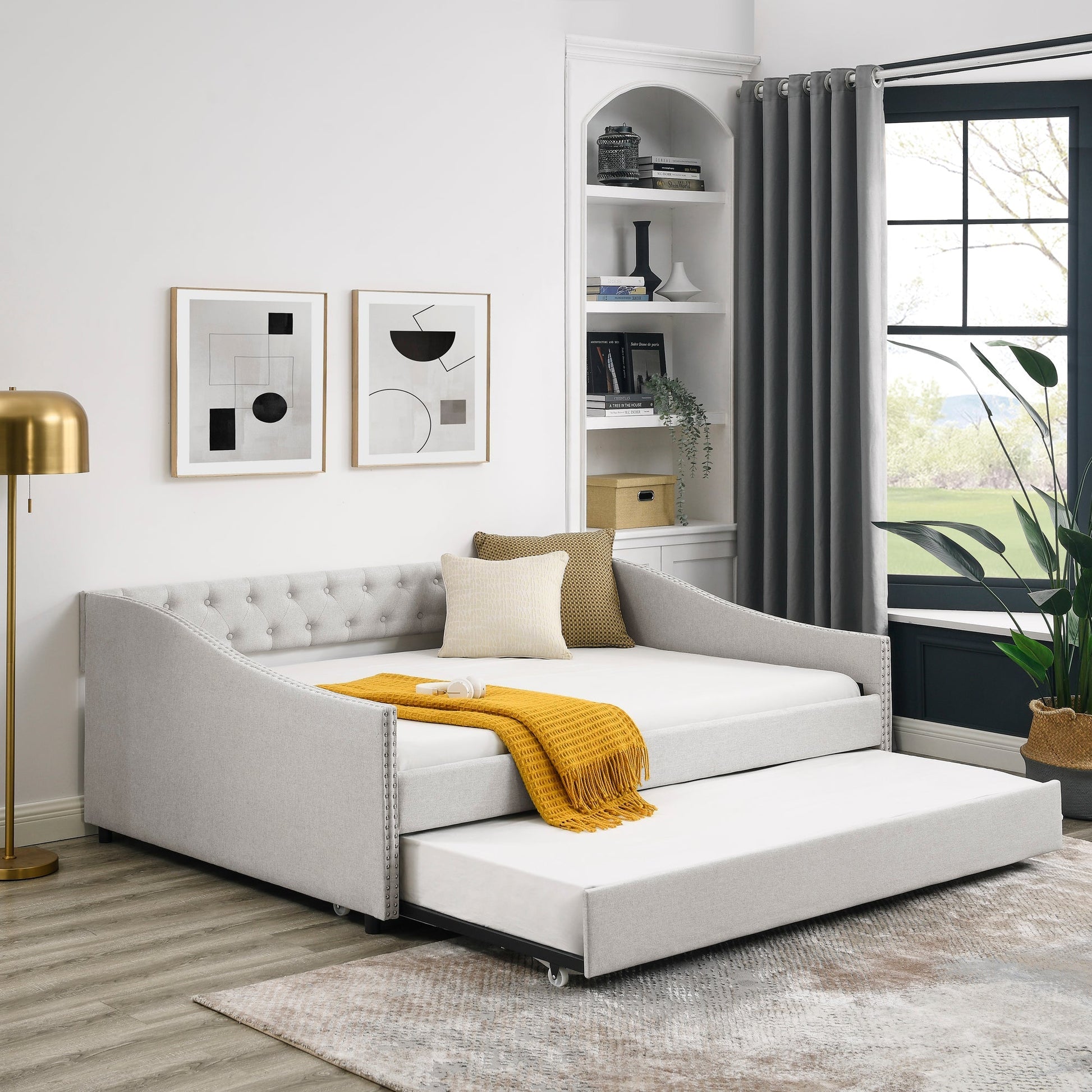 Full Size Daybed with Twin Size Trundle Upholstered Tufted Sofa Bed - Direct Wicker