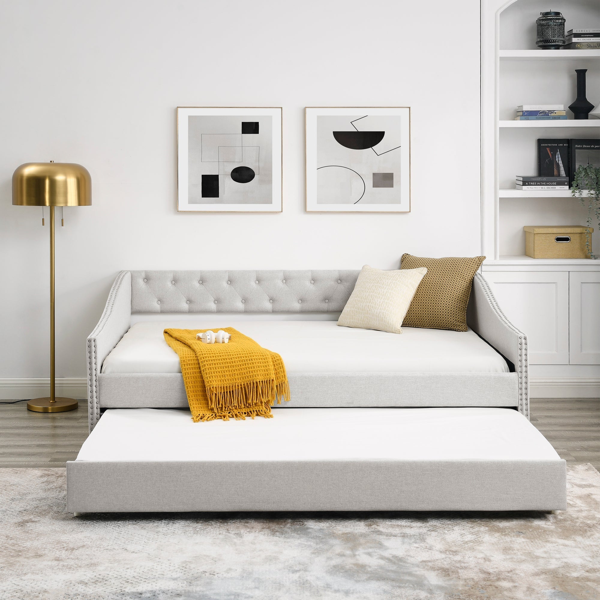 Full Size Daybed with Twin Size Trundle Upholstered Tufted Sofa Bed - Direct Wicker