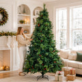 Full Unlit Artificial Christmas Tree with Red Berries, Pine Cones & Dense PVC Branches – 6.5 FT, 7.5 FT & 8.5 FT (PAT-012) - Direct Wicker