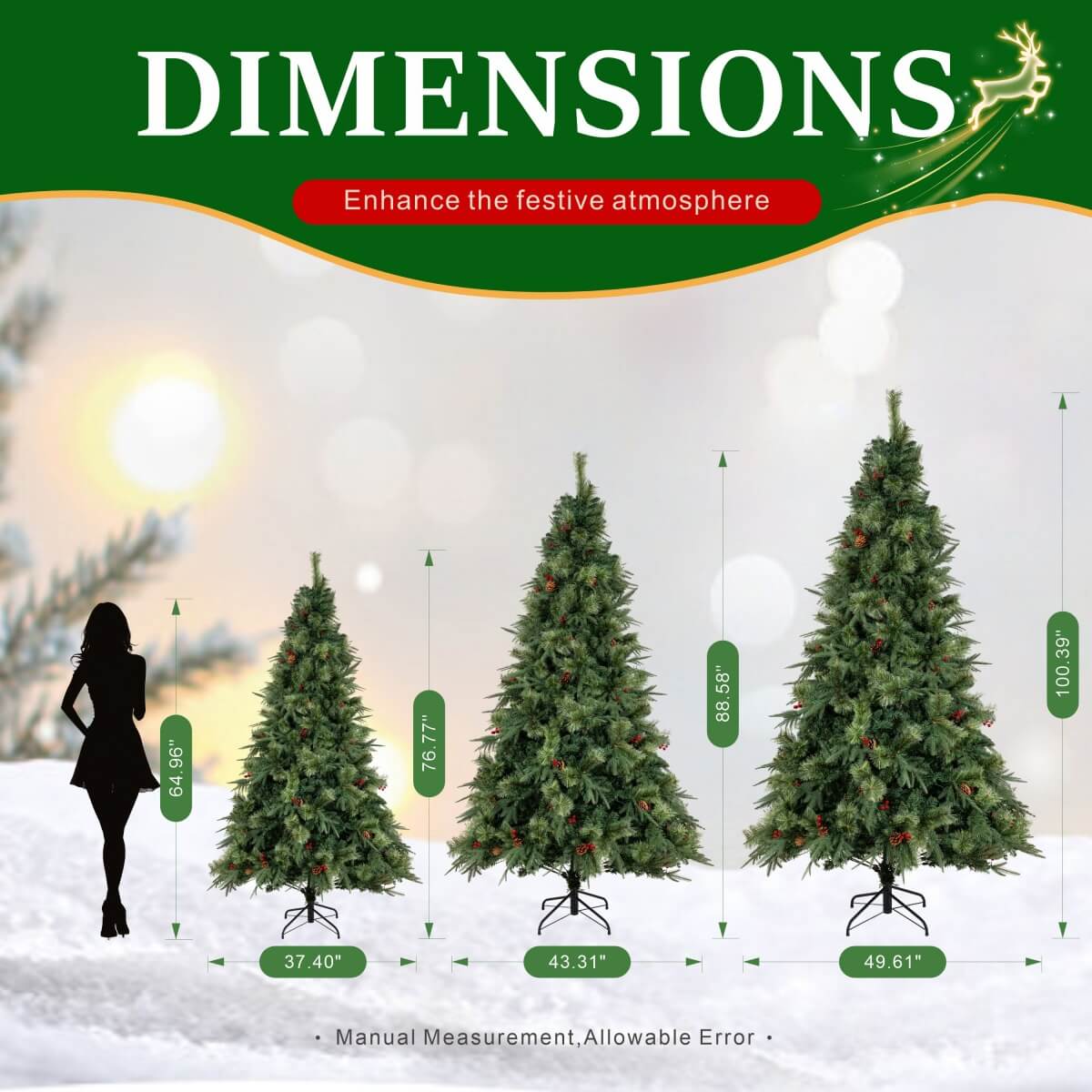Full Unlit Artificial Christmas Tree with Red Berries, Pine Cones & Dense PVC Branches – 6.5 FT, 7.5 FT & 8.5 FT (PAT-012) - Direct Wicker