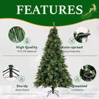 Full Unlit Artificial Christmas Tree with Red Berries, Pine Cones & Dense PVC Branches – 6.5 FT, 7.5 FT & 8.5 FT (PAT-012) - Direct Wicker