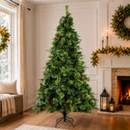 Full Unlit Artificial Christmas Tree with Red Berries, Pine Cones & Dense PVC Branches – 6.5 FT, 7.5 FT & 8.5 FT (PAT-012) - Direct Wicker
