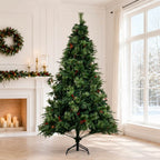 Full Unlit Artificial Christmas Tree with Red Berries, Pine Cones & Dense PVC Branches – 6.5 FT, 7.5 FT & 8.5 FT (PAT-012) - Direct Wicker