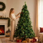 Full Unlit Artificial Christmas Tree with Red Berries, Pine Cones & Dense PVC Branches – 6.5 FT, 7.5 FT & 8.5 FT (PAT-012) - Direct Wicker