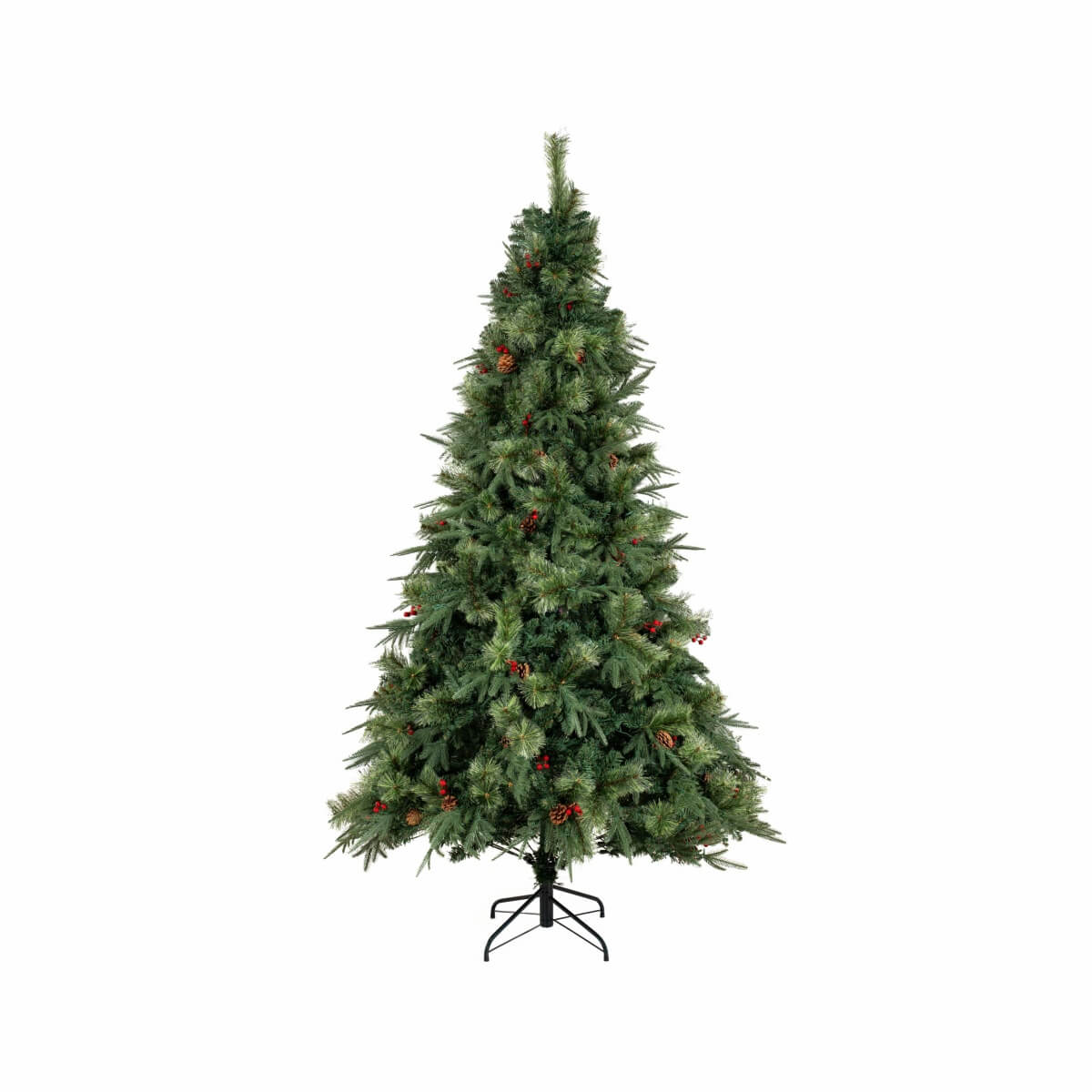 Full Unlit Artificial Christmas Tree with Red Berries, Pine Cones & Dense PVC Branches – 6.5 FT, 7.5 FT & 8.5 FT (PAT-012) - Direct Wicker