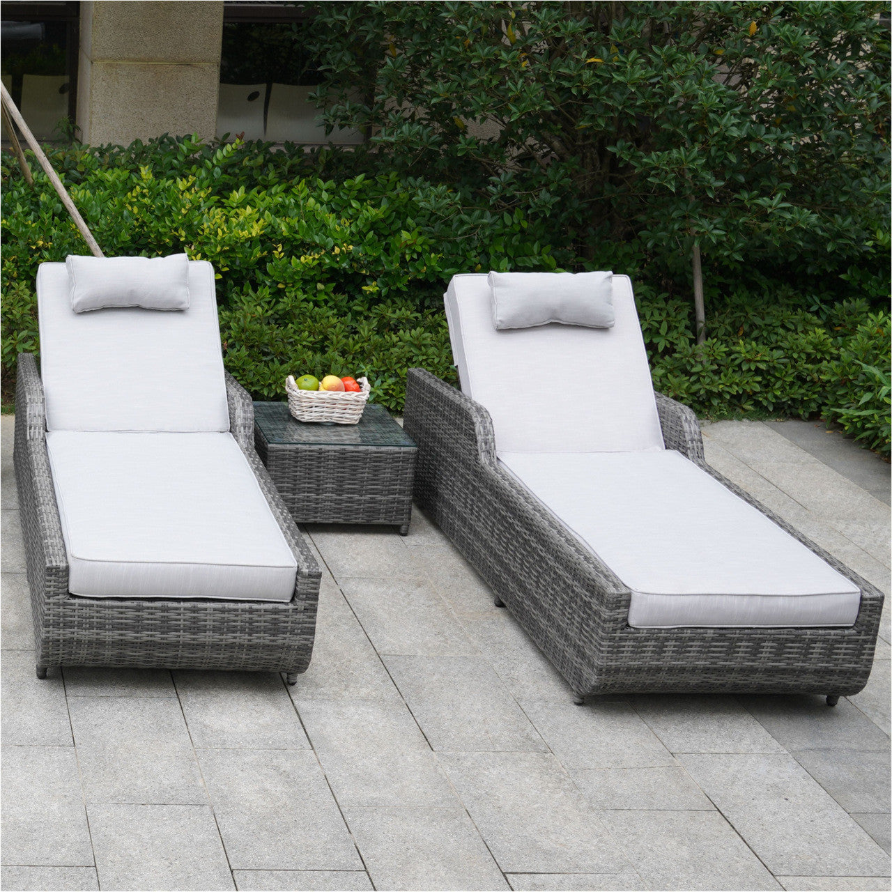 Outdoor Wicker Chaise Lounge with Armrest PAL-1127B with Gray Wicker and Original Covers