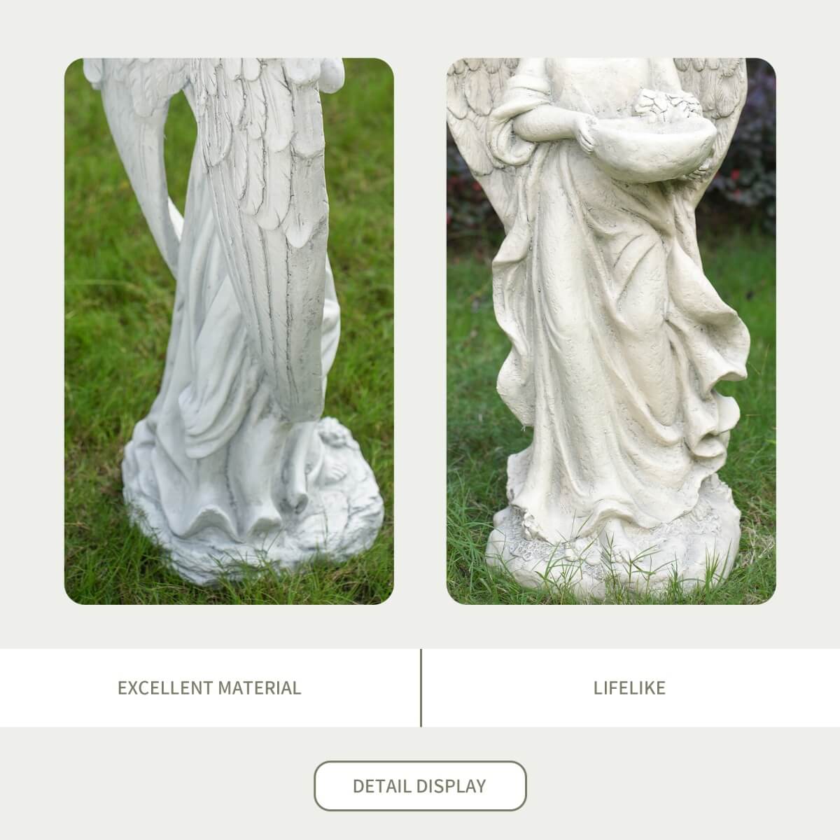 Graceful Angel Holding Flower Bowl Magnesium Oxide Garden Sculpture (GS-24942A-CL-WLX) - Direct Wicker