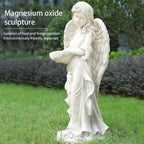 Graceful Angel Holding Flower Bowl Magnesium Oxide Garden Sculpture (GS-24942A-CL-WLX) - Direct Wicker