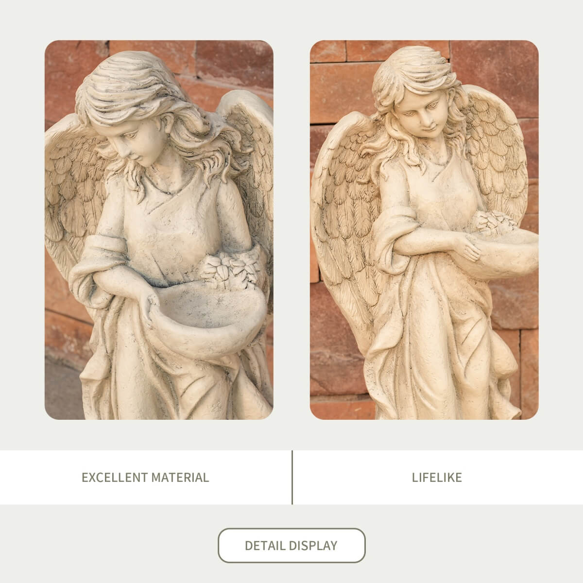 Graceful Angel Holding Flower Bowl Magnesium Oxide Garden Sculpture (GS-24942A-CL-WLX) - Direct Wicker