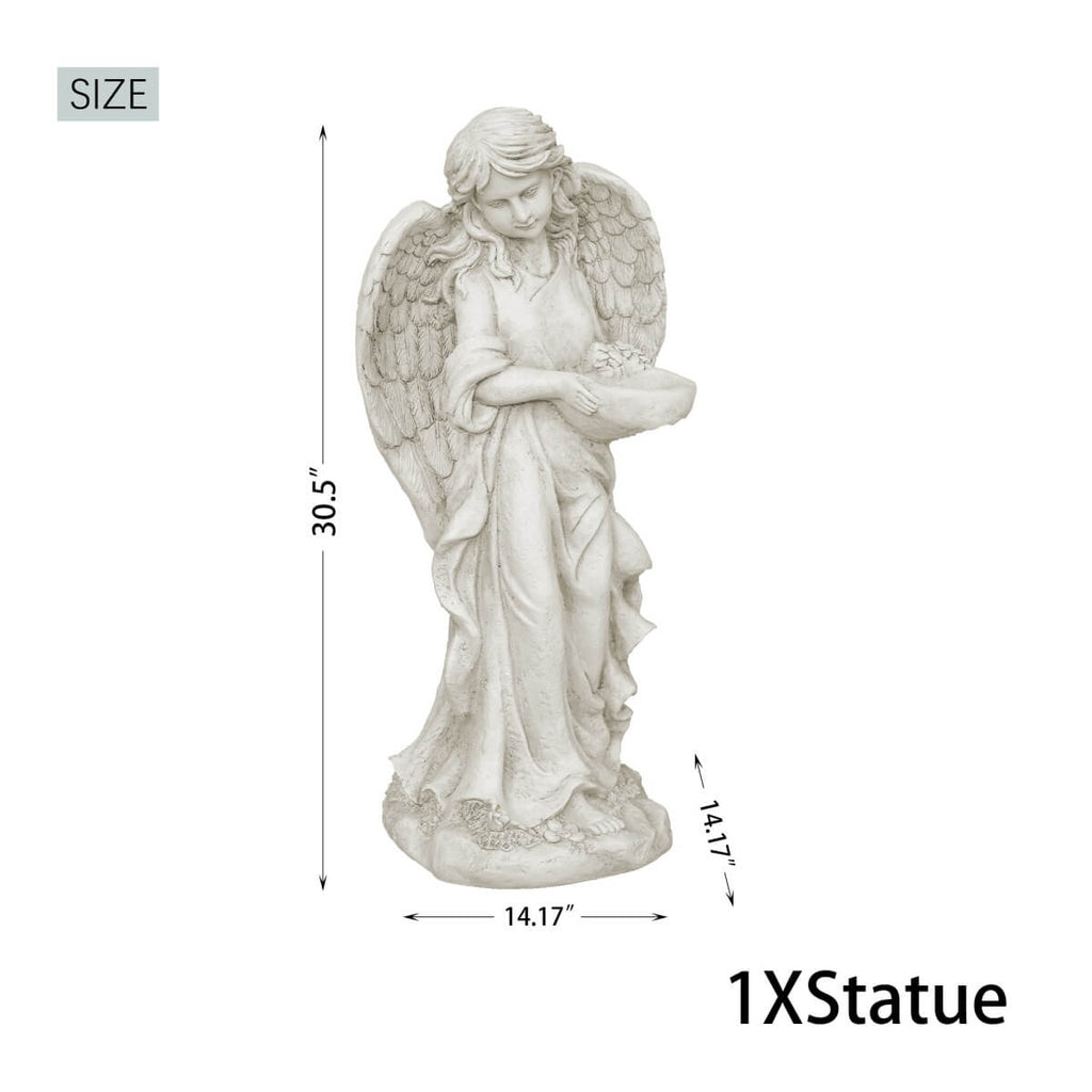 Graceful Angel Holding Flower Bowl Magnesium Oxide Garden Sculpture (GS-24942A-CL-WLX) - Direct Wicker