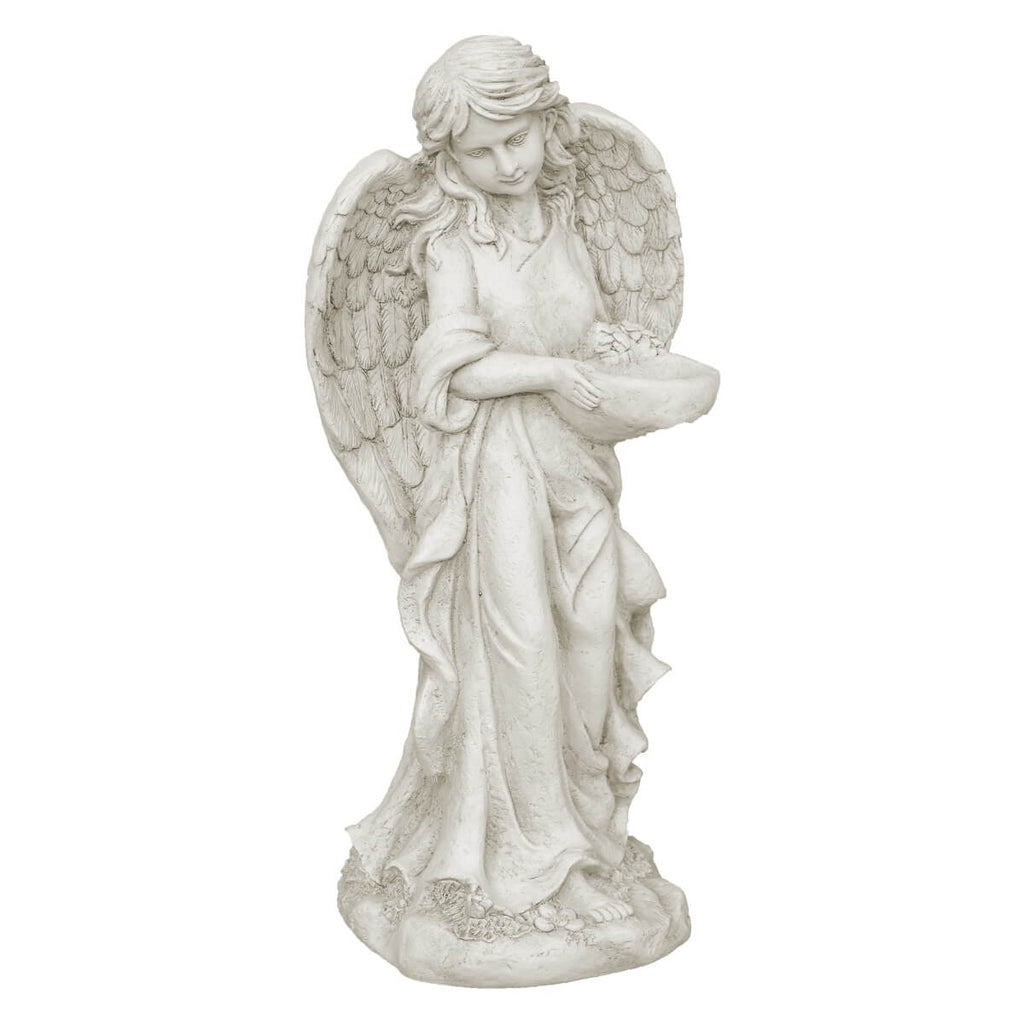 Graceful Angel Holding Flower Bowl Magnesium Oxide Garden Sculpture (GS-24942A-CL-WLX) - Direct Wicker