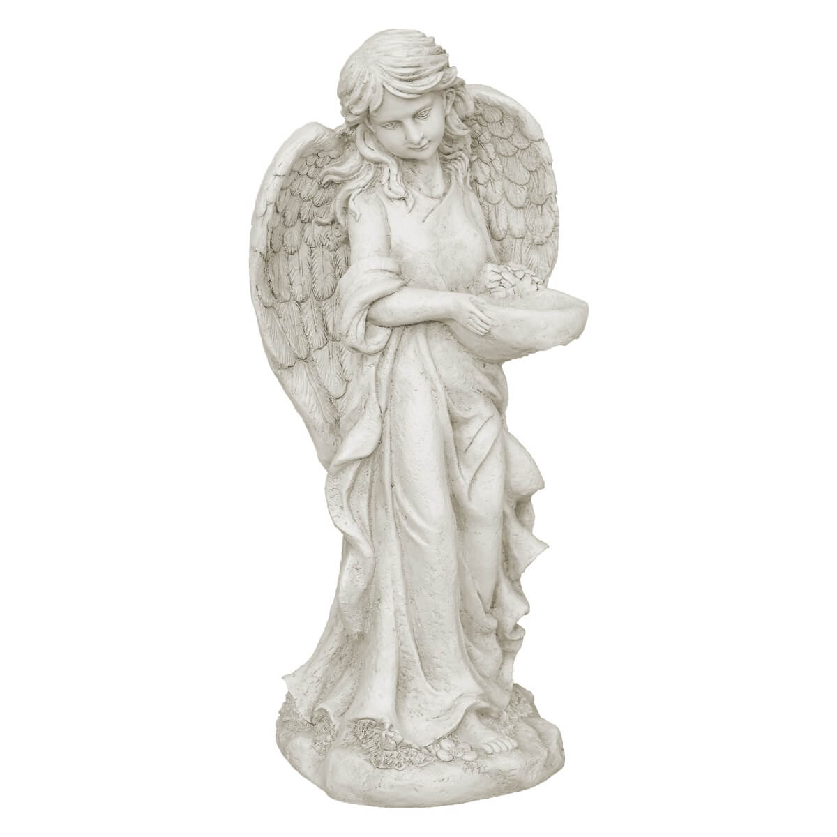 Graceful Angel Holding Flower Bowl Magnesium Oxide Garden Sculpture (GS-24942A-CL-WLX) - Direct Wicker