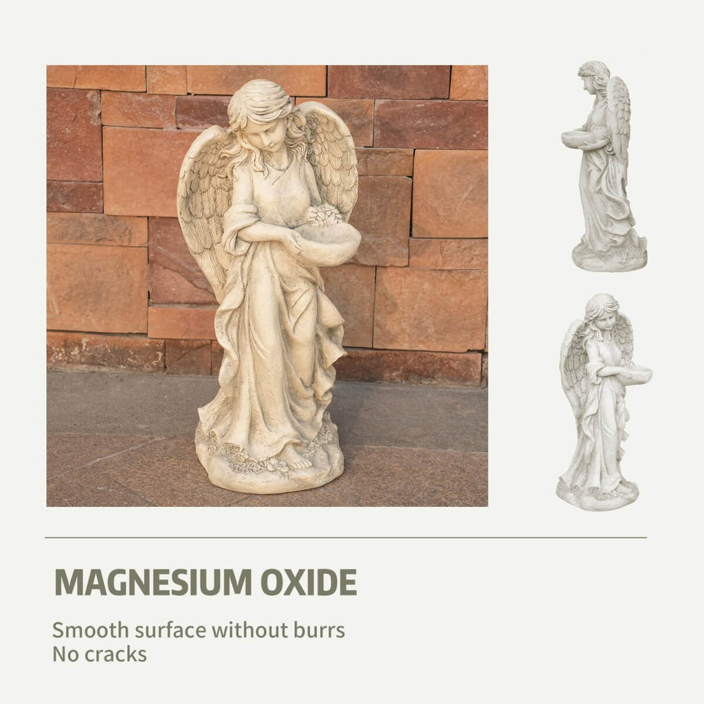 Graceful Angel Holding Flower Bowl Magnesium Oxide Garden Sculpture (GS-24942A-CL-WLX) - Direct Wicker