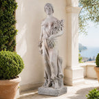 Grand Classical Maiden Holding Roses Magnesium Oxide Garden Statue (GS-2649-GR-CY) - Direct Wicker