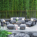 Gray Aluminum Outdoor Sofa Set with Teak Inlay Armrests - Direct Wicker
